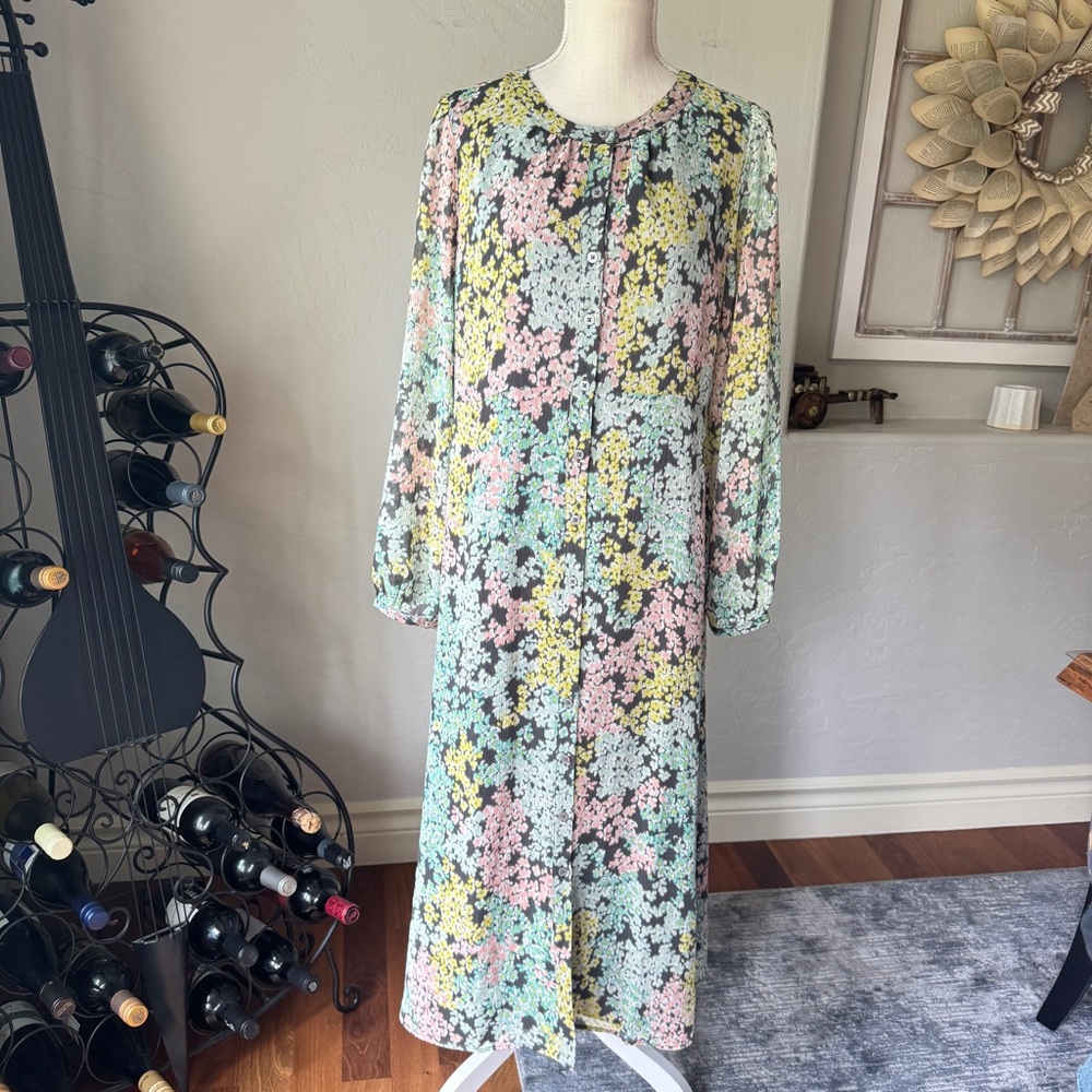 LOFT Dress Women's Long Sleeve Floral Print Button Down Maxi Dress Size‎ 12 New